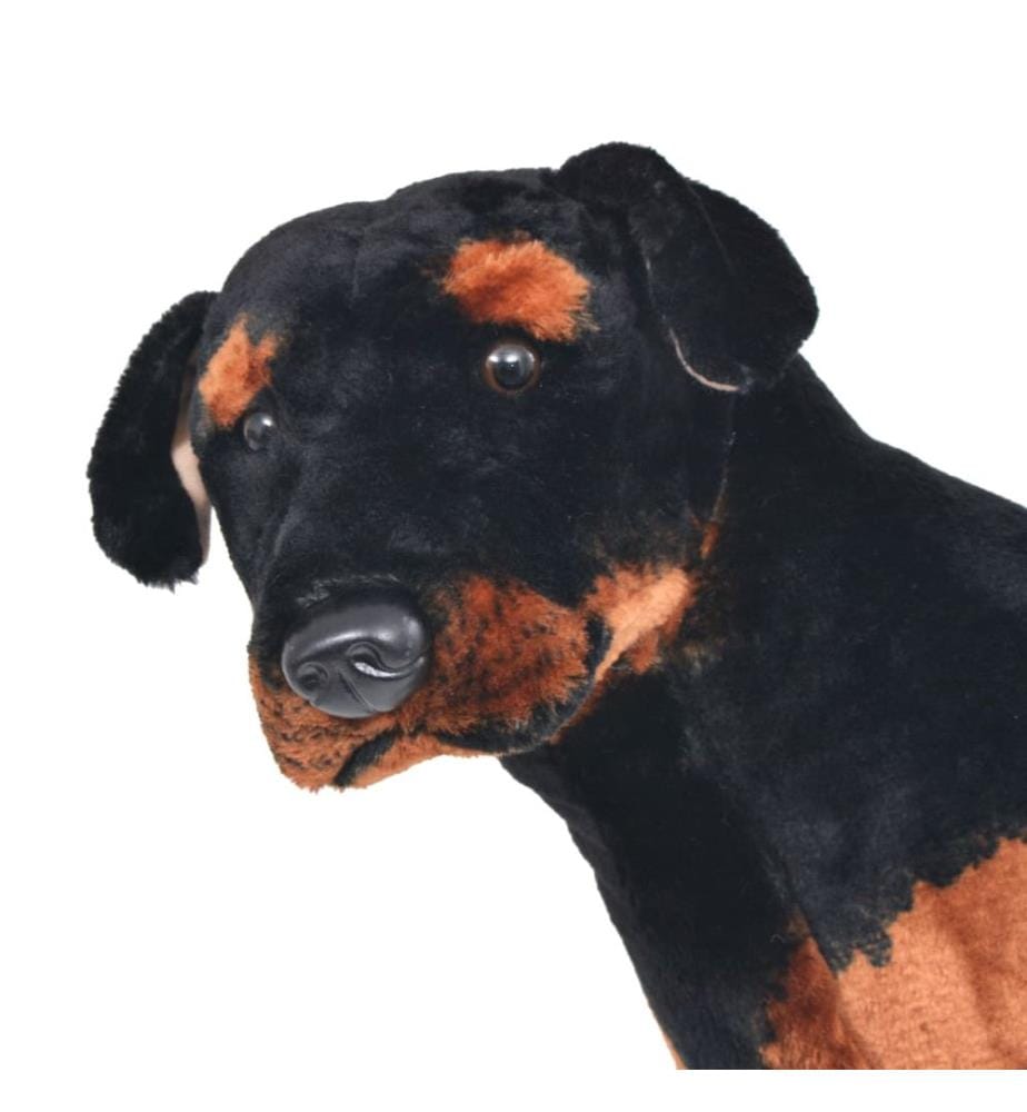 Plüschtier Hund Rottweiler Stehend Plüsch Schwarz und Braun XXL