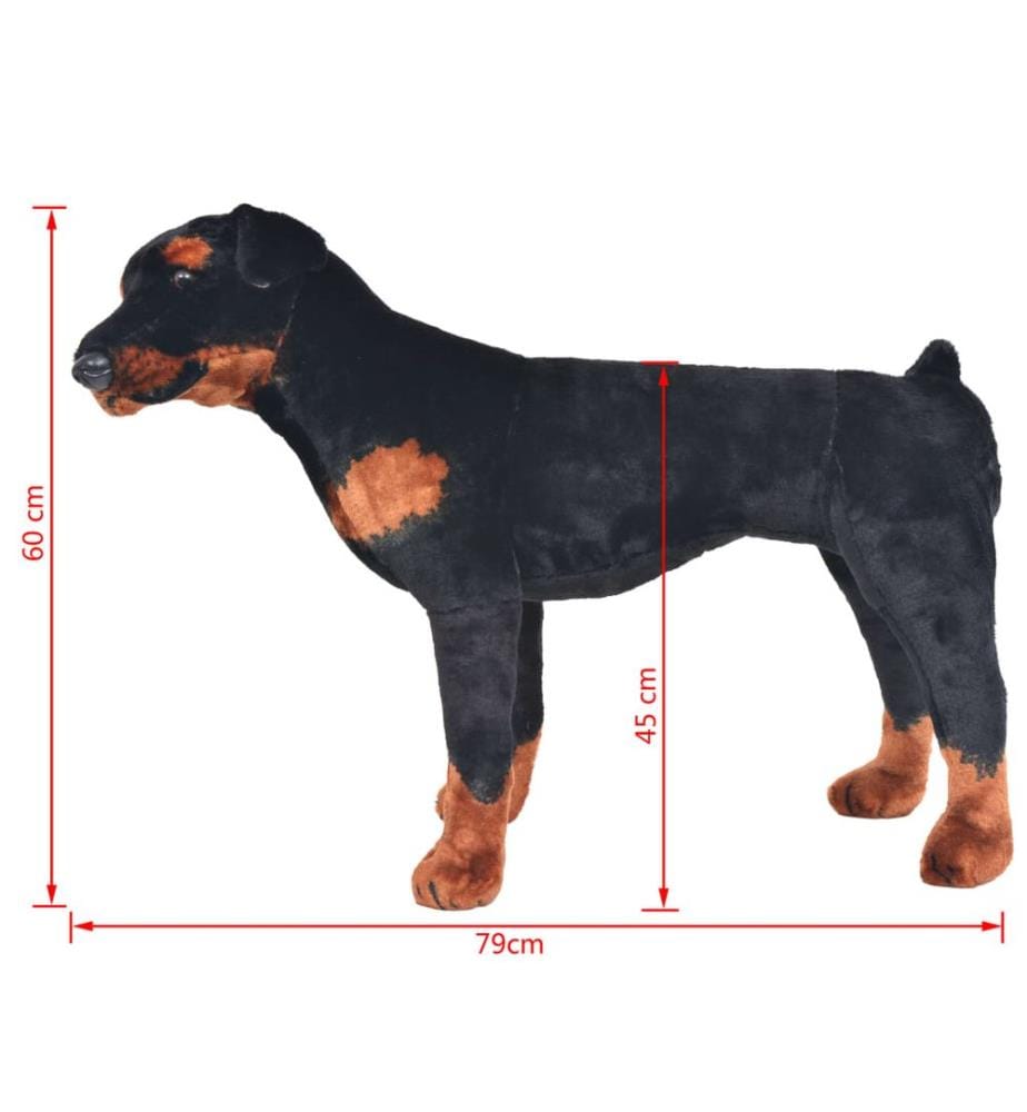Plüschtier Hund Rottweiler Stehend Plüsch Schwarz und Braun XXL