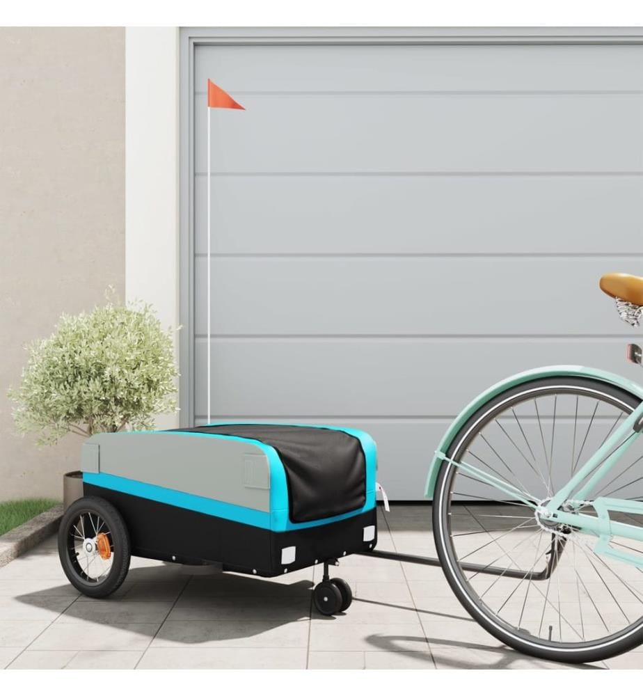 Fahrradanhänger Schwarz und Blau 30 kg Eisen