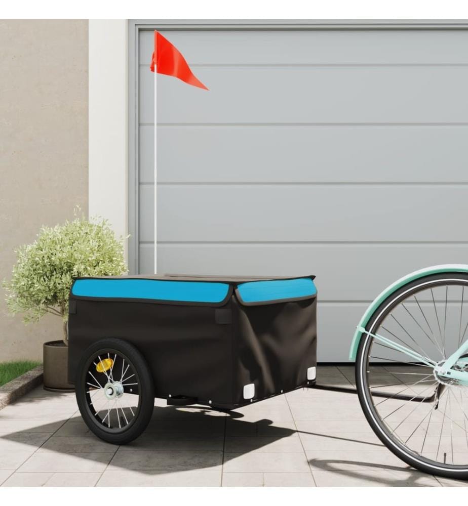 Fahrradanhänger Schwarz und Blau 45 kg Eisen