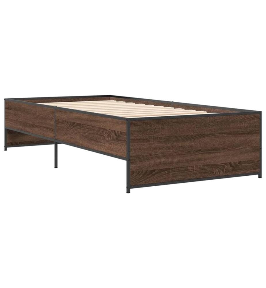 Bettgestell Braun Eichen-Optik 90x200 cm Holzwerkstoff Metall