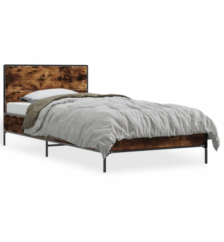 Bettgestell Räuchereiche 90x200 cm Holzwerkstoff und Metall