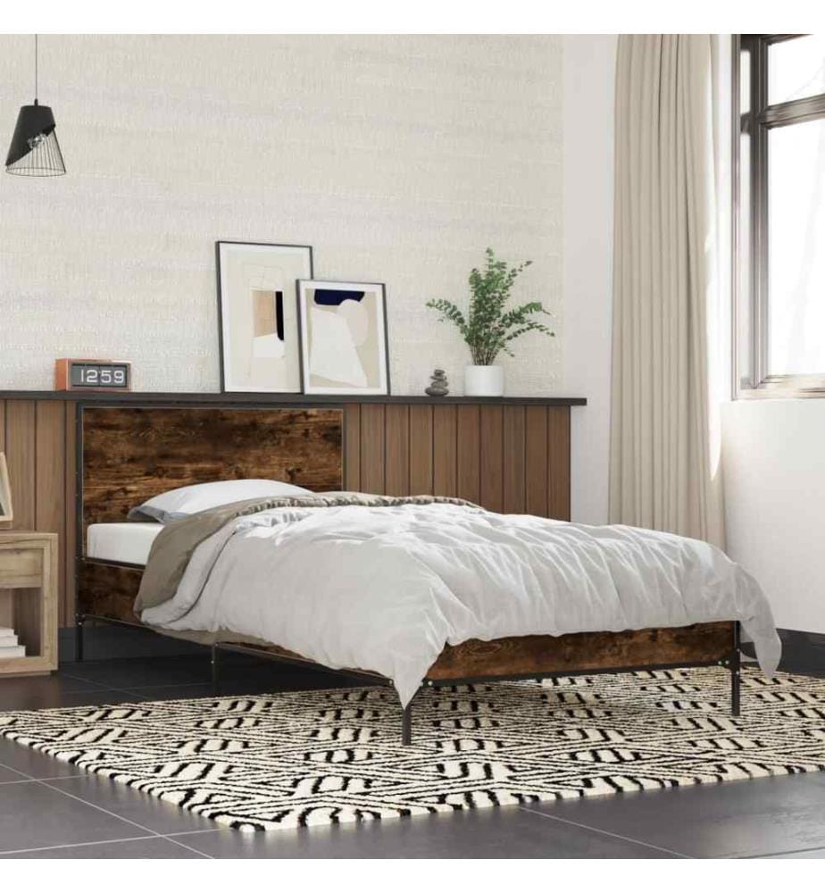 Bettgestell Räuchereiche 90x200 cm Holzwerkstoff und Metall