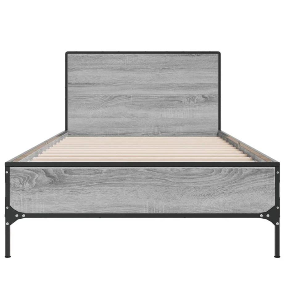 Bettgestell Grau Sonoma 90x200 cm Holzwerkstoff und Metall