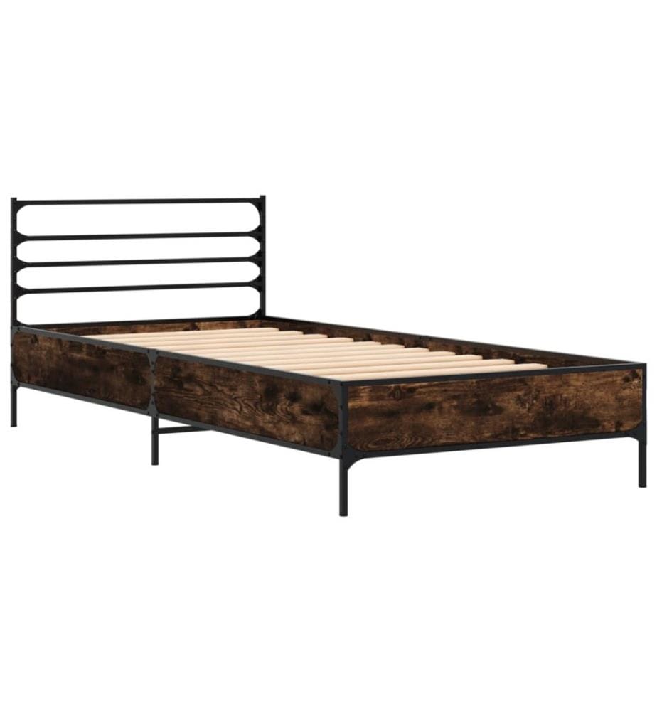 Bettgestell Räuchereiche 90x200 cm Holzwerkstoff und Metall