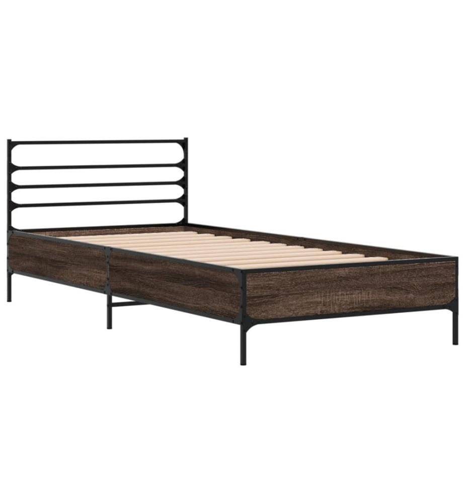 Bettgestell Braun Eichen-Optik 90x200 cm Holzwerkstoff Metall