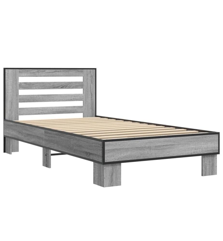 Bettgestell Grau Sonoma 90x200 cm Holzwerkstoff und Metall