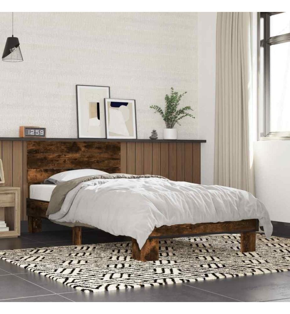 Bettgestell Räuchereiche 90x200 cm Holzwerkstoff und Metall