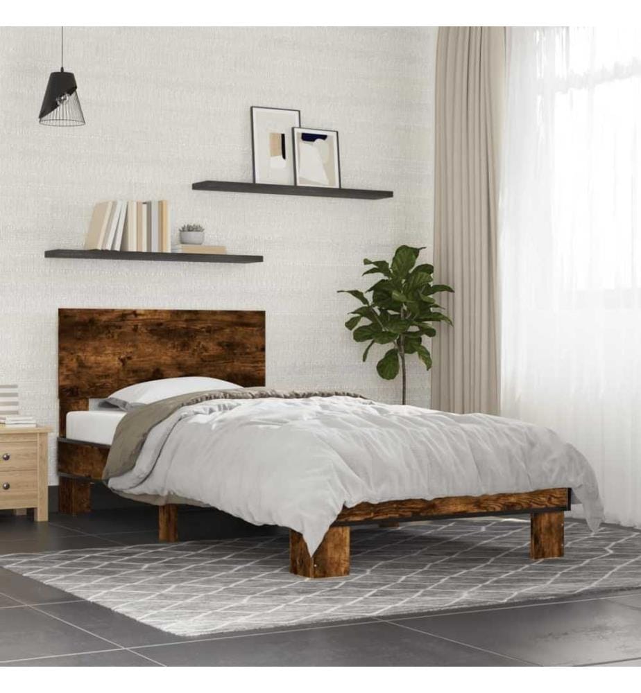 Cadre de lit chêne fumé 90x200 cm bois d'ingénierie et métal