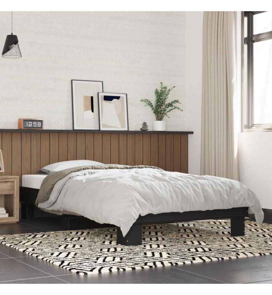 Bettgestell Schwarz 90x200 cm Holzwerkstoff und Metall