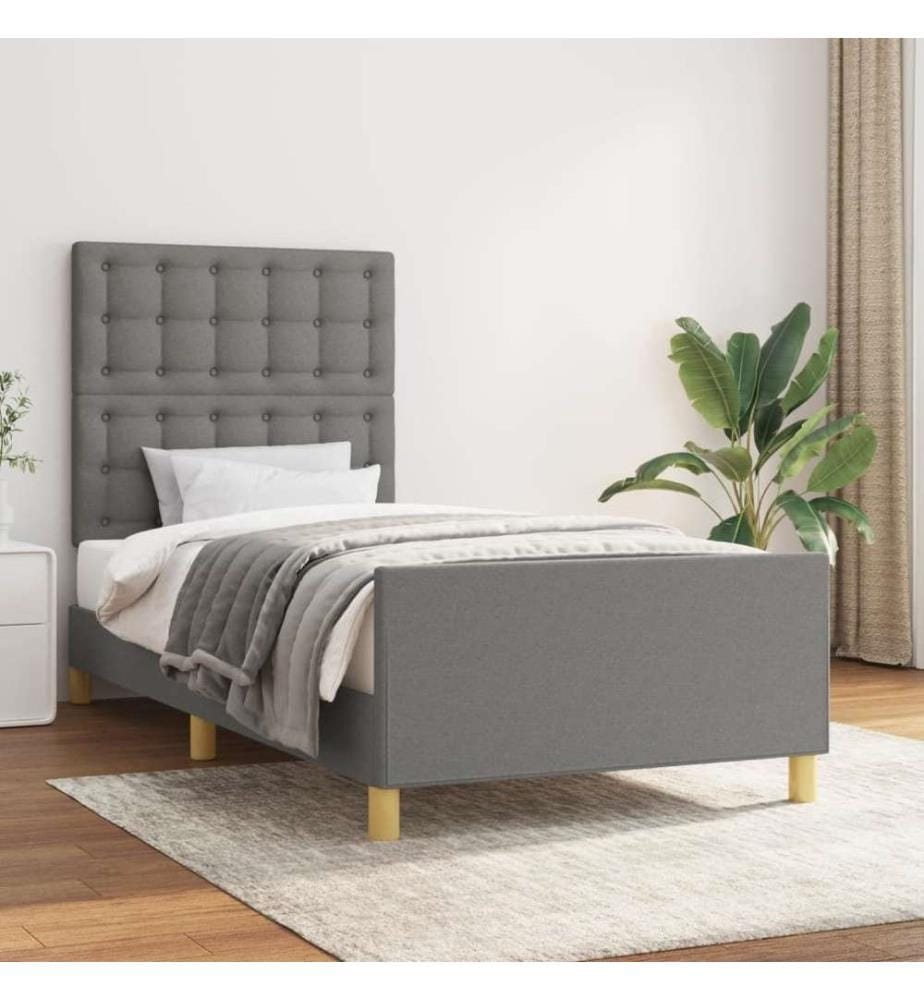Bettgestell mit Kopfteil Dunkelgrau 90x200 cm Stoff
