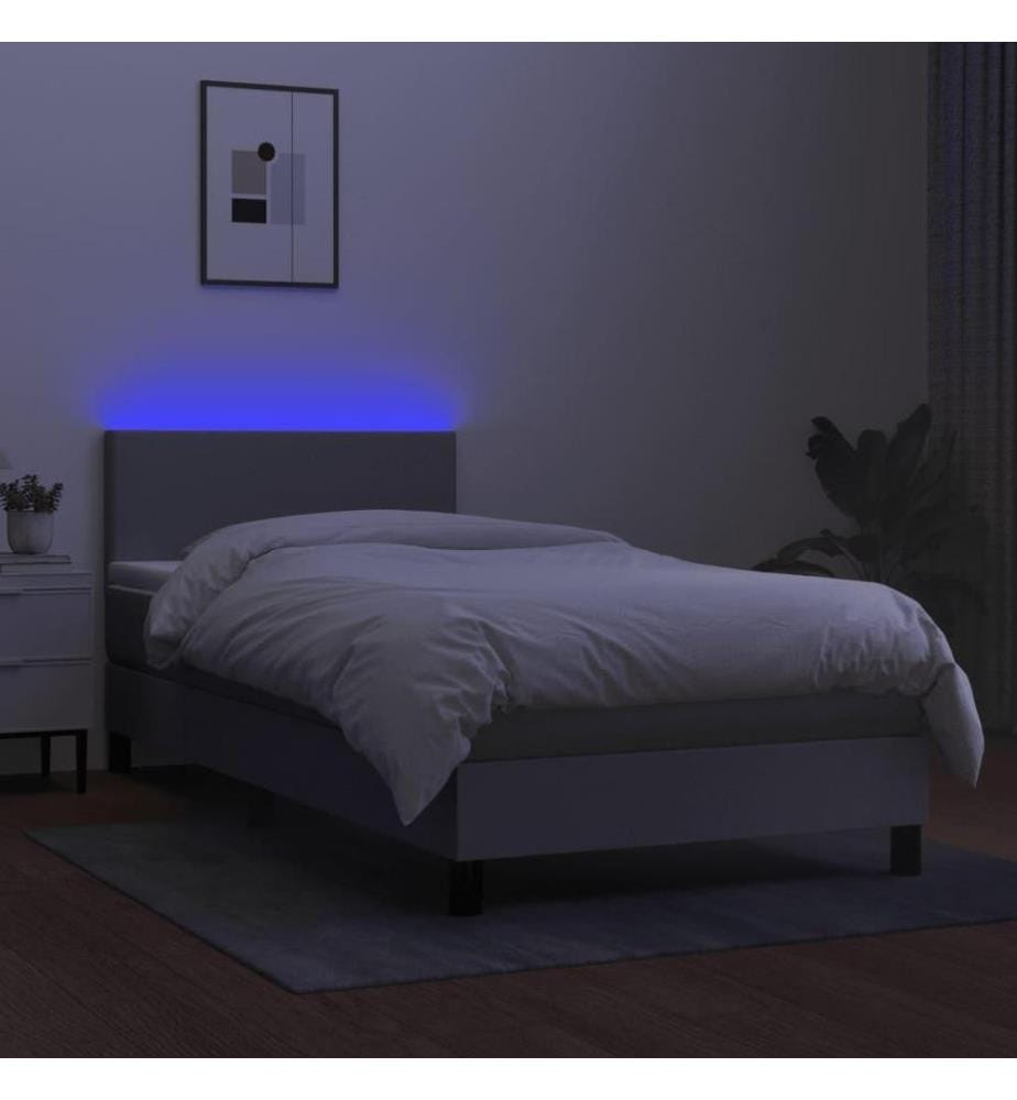 Boxspringbett mit Matratze & LED Hellgrau 90x200 cm Stoff