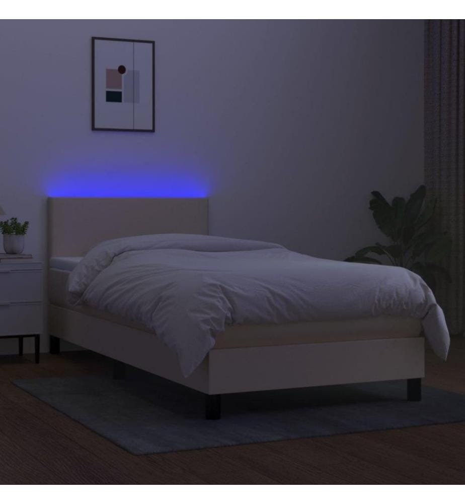 Boxspringbett mit Matratze & LED Creme 90x200 cm Stoff