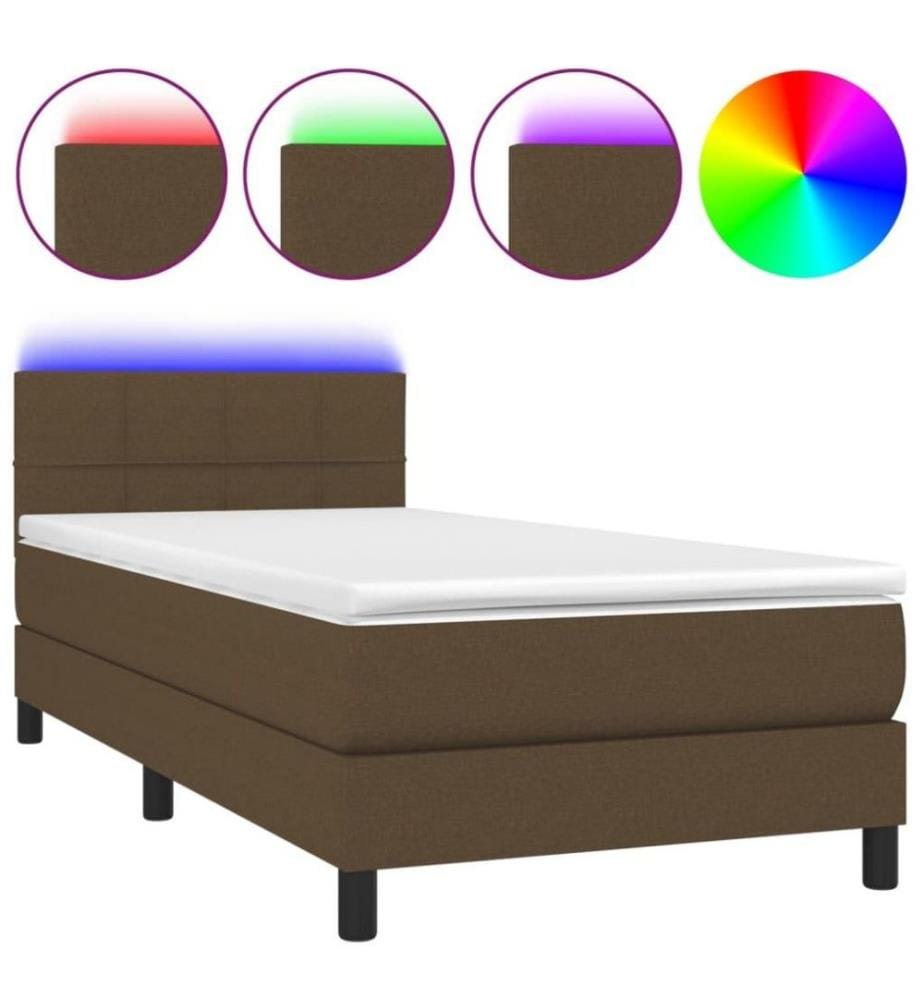 Boxspringbett mit Matratze & LED Dunkelbraun 90x200 cm Stoff