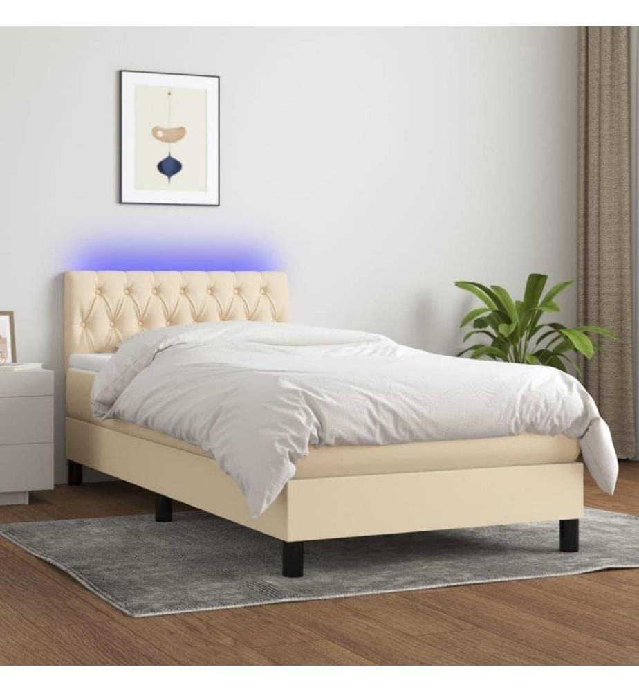 Boxspringbett mit Matratze & LED Creme 90x200 cm Stoff