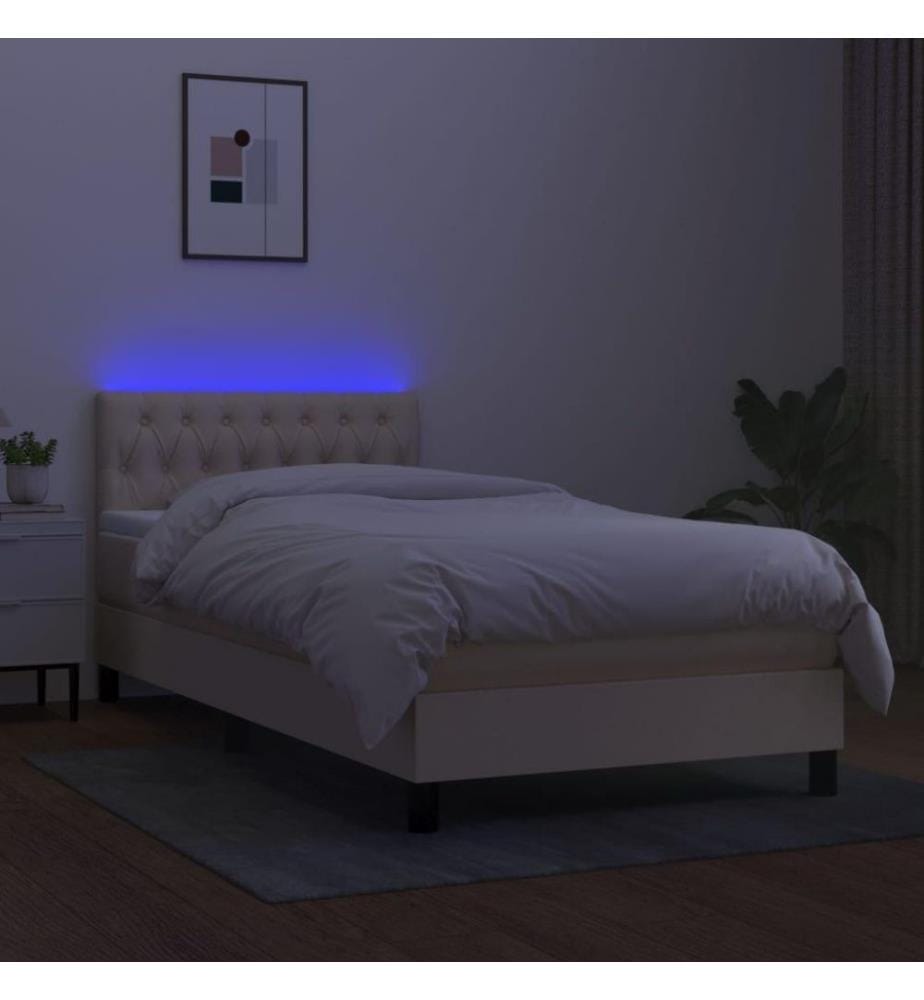 Boxspringbett mit Matratze & LED Creme 90x200 cm Stoff