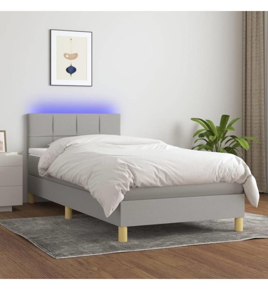 Boxspringbett mit Matratze & LED Hellgrau 90x200 cm Stoff