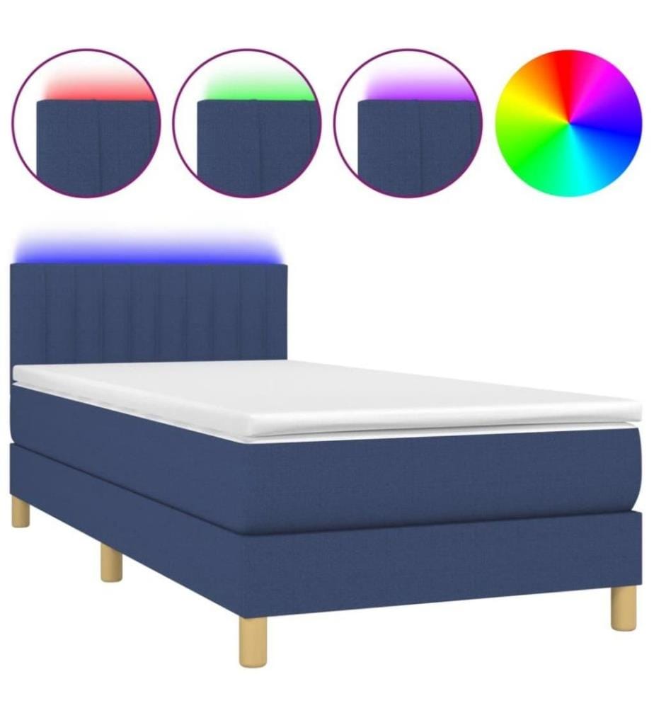 Boxspringbett mit Matratze & LED Blau 90x200 cm Stoff
