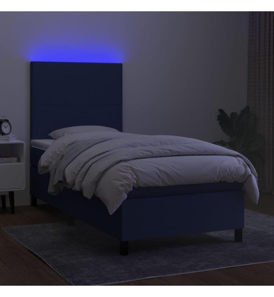 Boxspringbett mit Matratze & LED Blau 90x200 cm Stoff
