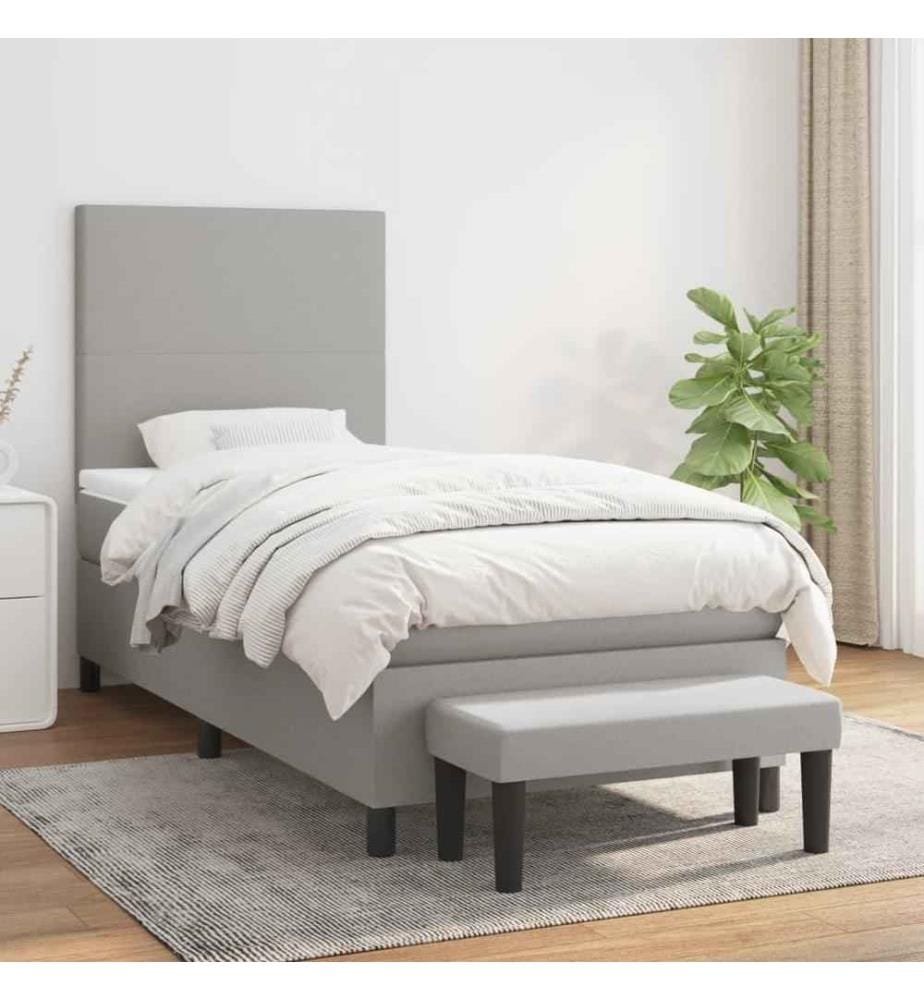 Lit à sommier tapissier avec matelas Gris clair 90x200 cm Tissu