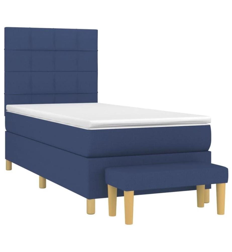 Lit à sommier tapissier avec matelas Bleu 90x200 cm Tissu