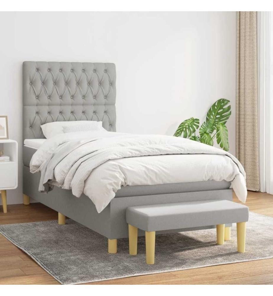 Lit à sommier tapissier avec matelas Gris clair 90x200 cm Tissu