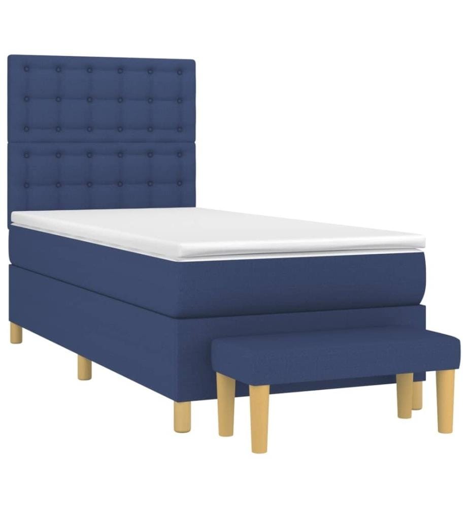 Lit à sommier tapissier avec matelas Bleu 90x200 cm Tissu