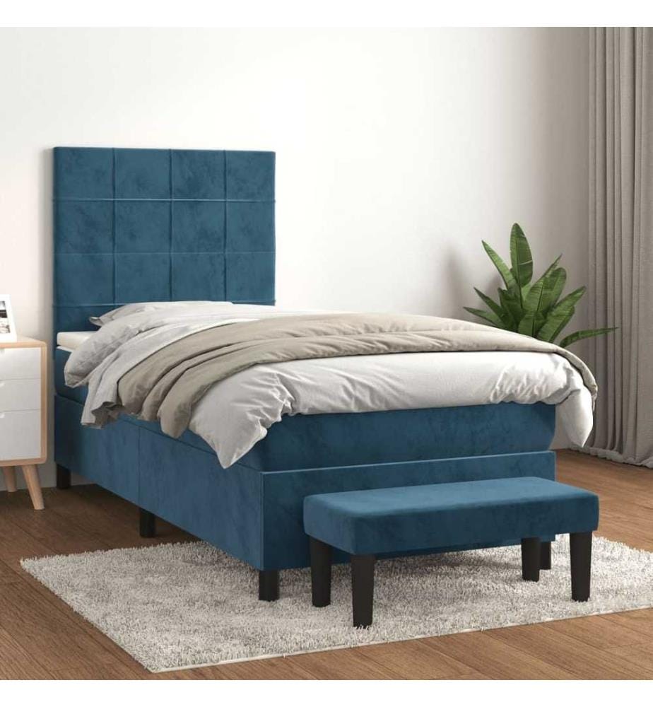 Lit à sommier tapissier avec matelas Bleu foncé 90x200 cm