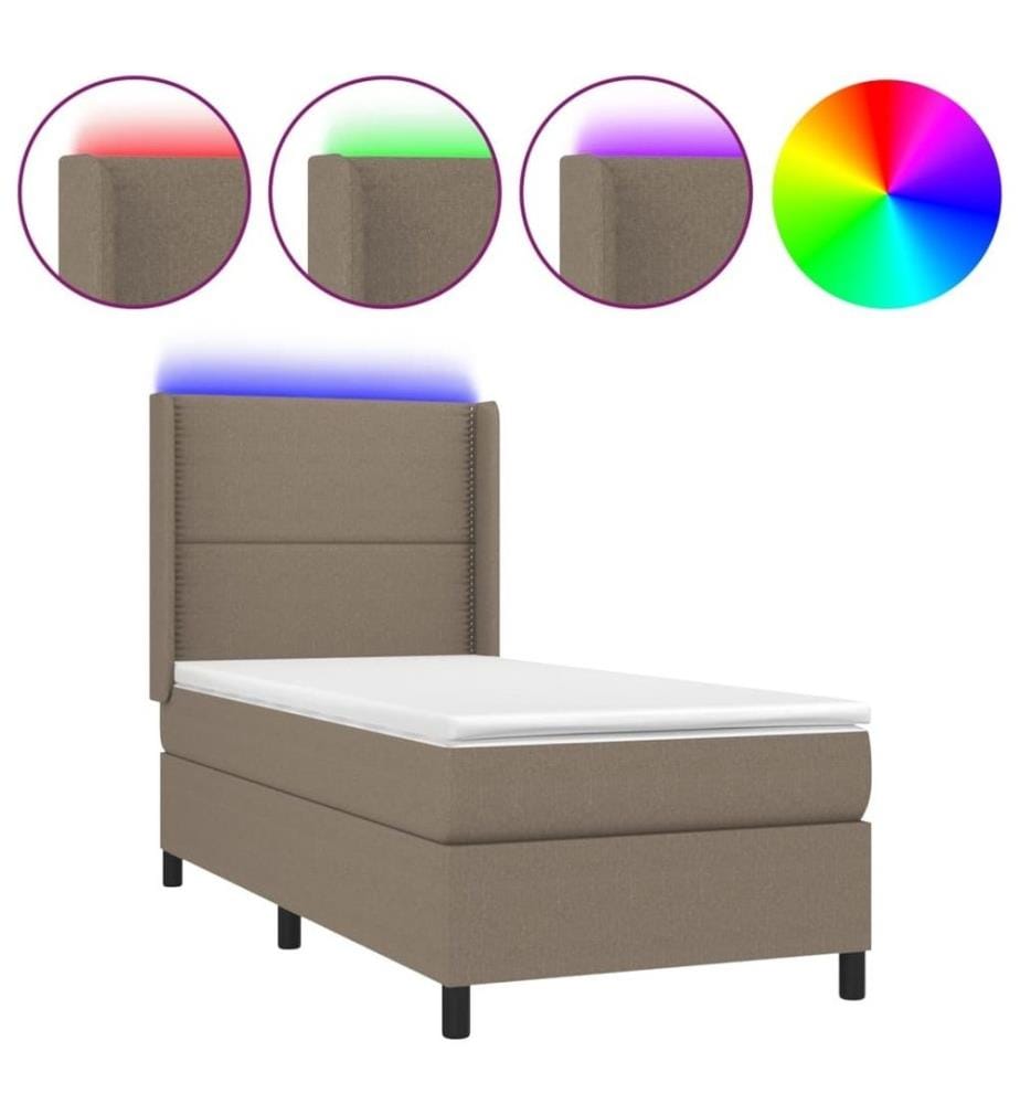 Sommier à lattes de lit matelas LED Taupe 90x200 cm Tissu