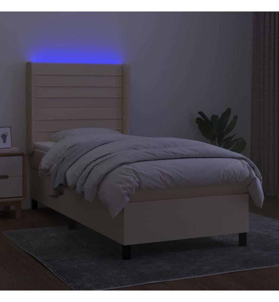 Sommier à lattes de lit matelas et LED Crème 90x200 cm Tissu