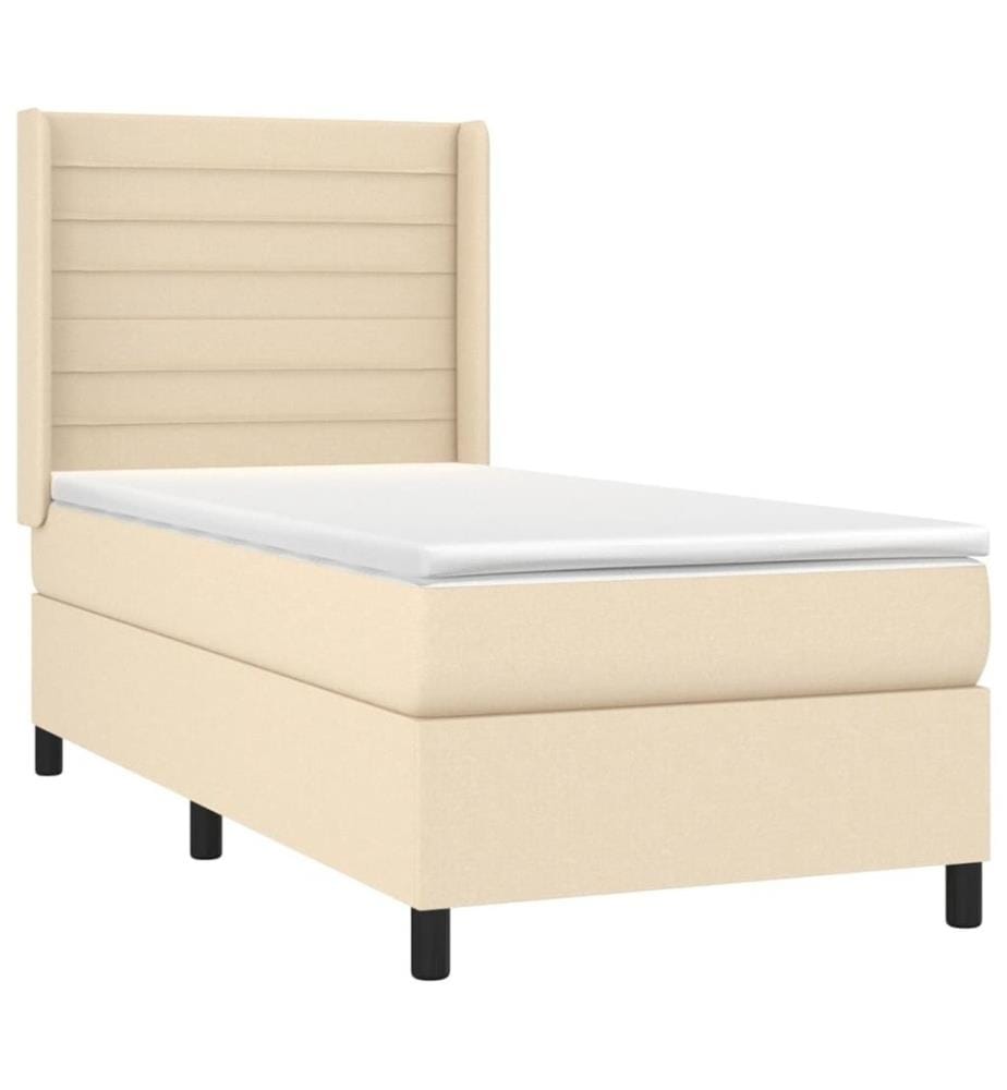 Sommier à lattes de lit matelas et LED Crème 90x200 cm Tissu