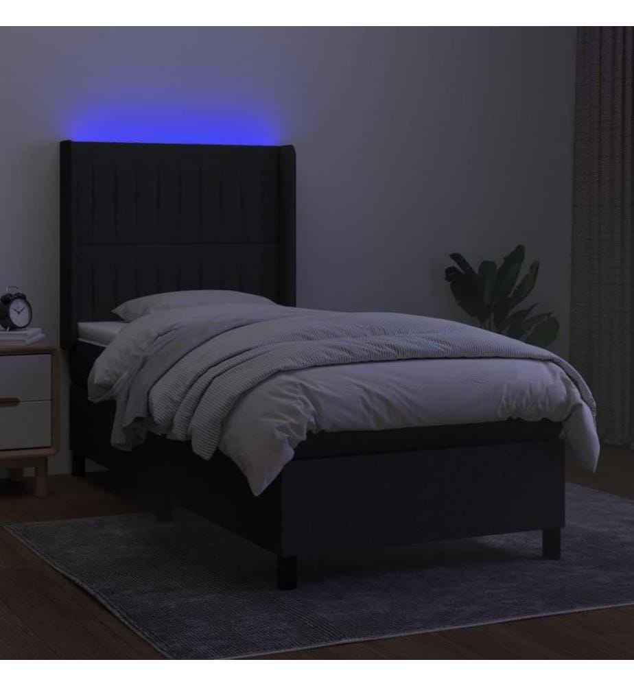 Boxspringbett mit Matratze & LED Schwarz 90x200 cm Stoff