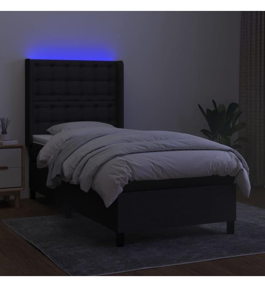 Boxspringbett mit Matratze & LED Schwarz 90x200 cm Stoff