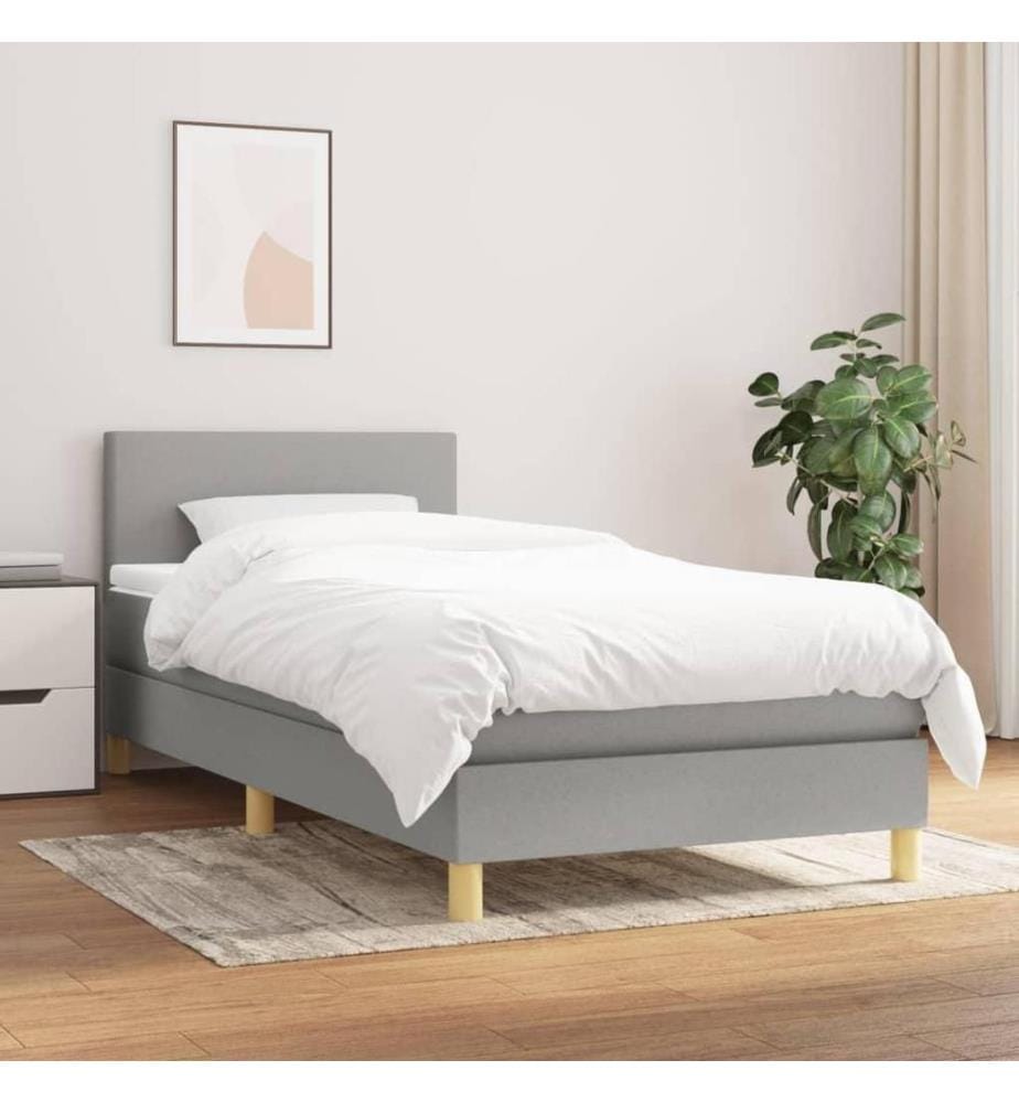 Boxspringbett mit Matratze Hellgrau 90x200 cm Stoff