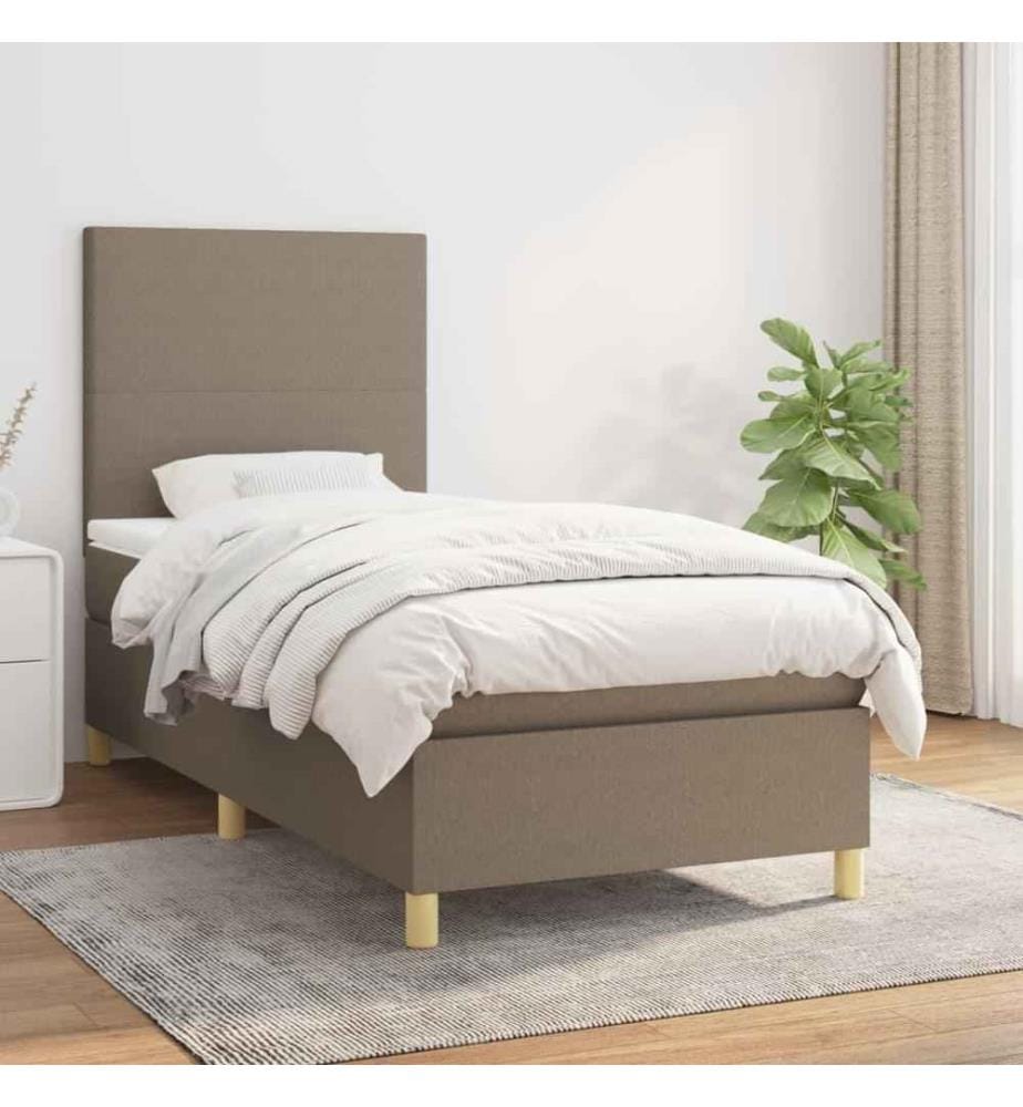 Lit à sommier tapissier avec matelas Taupe 90x200 cm Tissu