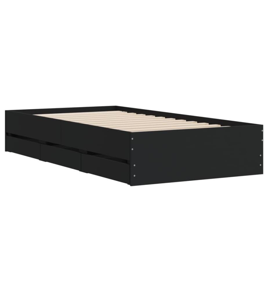 Cadre de lit avec tiroirs noir 90x200 cm bois d'ingénierie