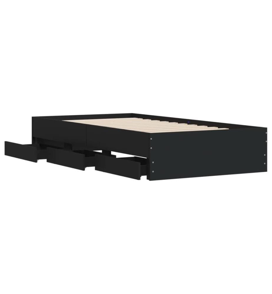 Cadre de lit avec tiroirs noir 90x200 cm bois d'ingénierie