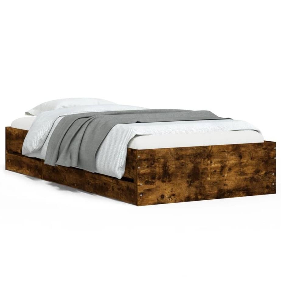 Bettgestell mit Schubladen Räuchereiche 90x200cm Holzwerkstoff