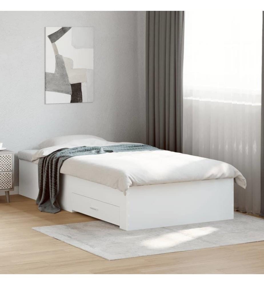 Cadre de lit avec tiroirs blanc 90x200 cm bois d'ingénierie