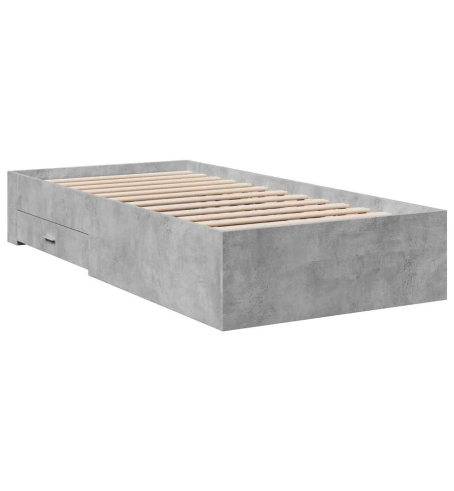 Cadre de lit et tiroirs gris béton 90x200 cm bois d'ingénierie