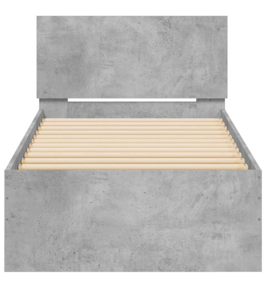 Cadre de lit avec tête de lit gris béton 90x200 cm