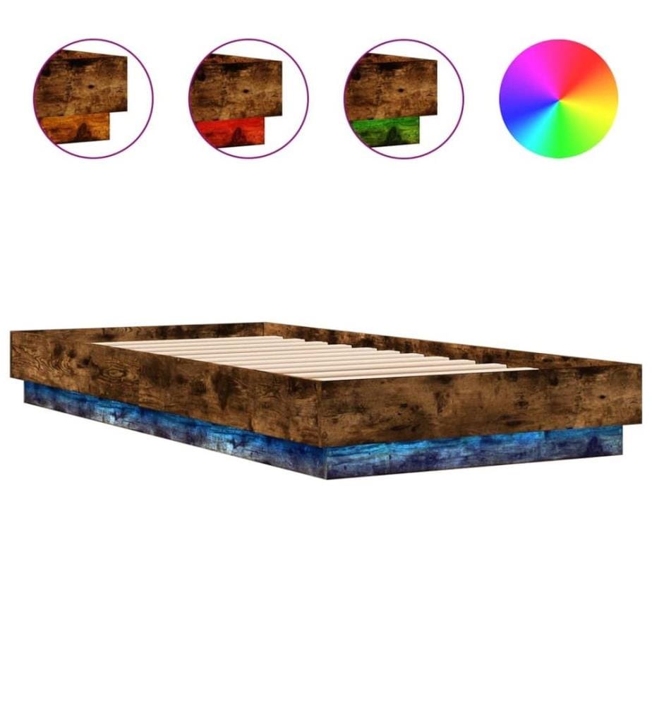 Cadre de lit avec lumières LED chêne fumé 90x200 cm