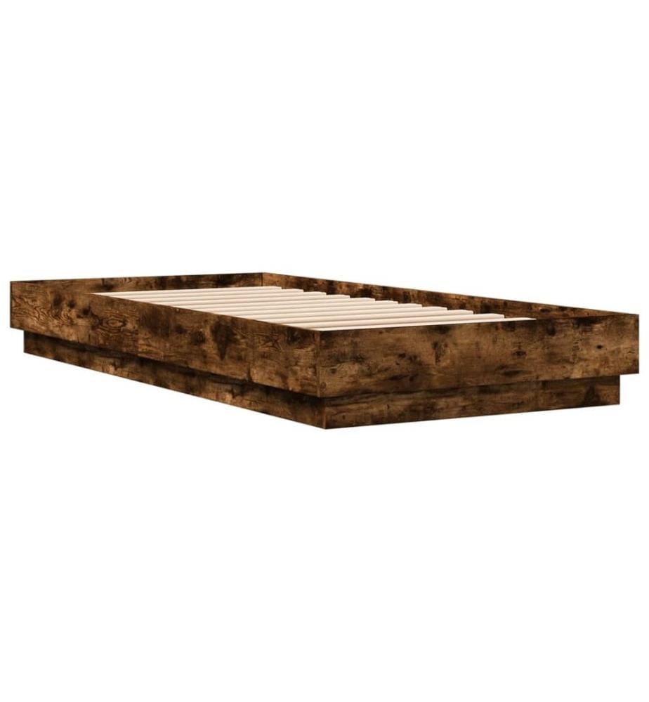 Cadre de lit avec lumières LED chêne fumé 90x200 cm