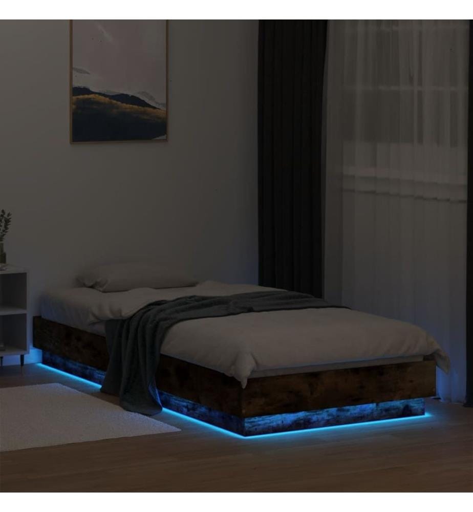 Cadre de lit avec lumières LED chêne fumé 90x200 cm