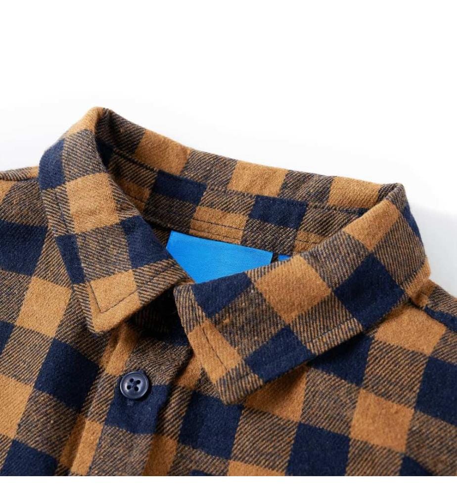 Kinderhemd Karomuster Cognac und Blau 116