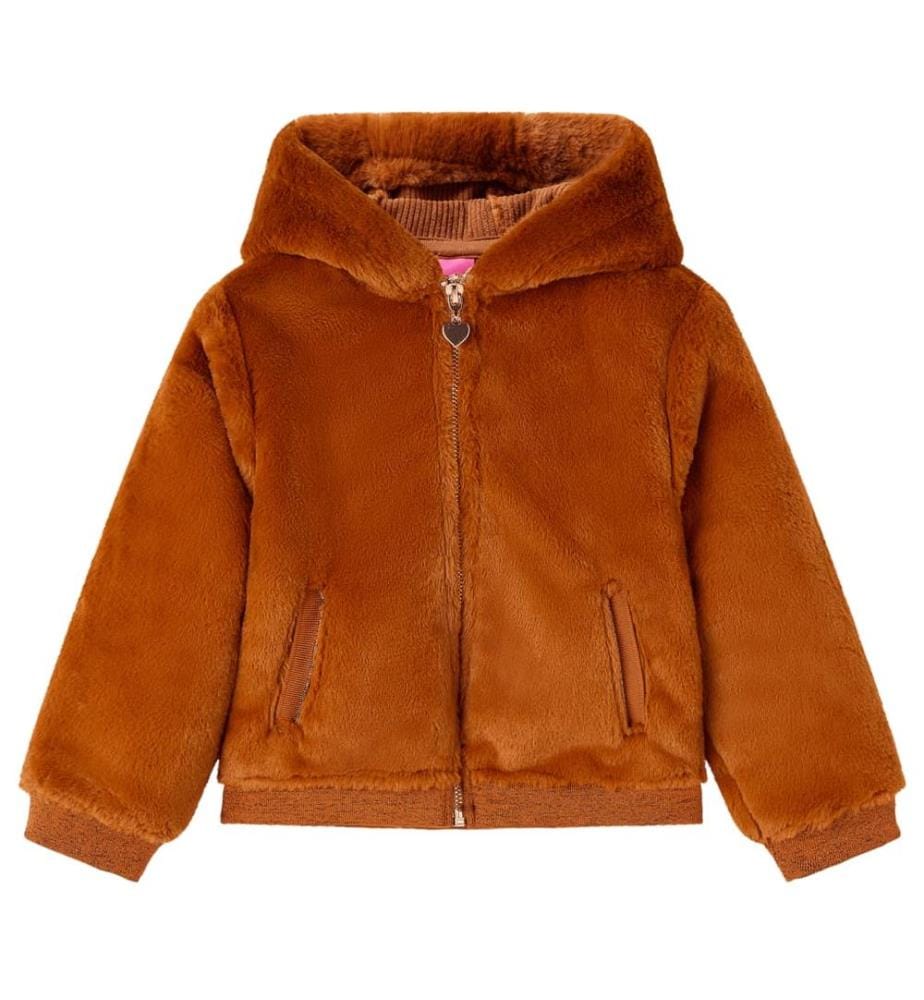 Kinder-Kapuzenjacke Kunstpelz Cognac 128