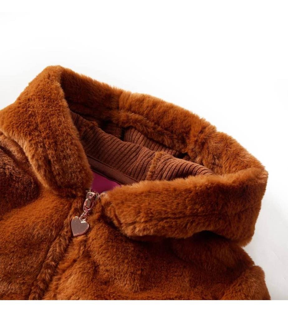 Kinder-Kapuzenjacke Kunstpelz Cognac 128