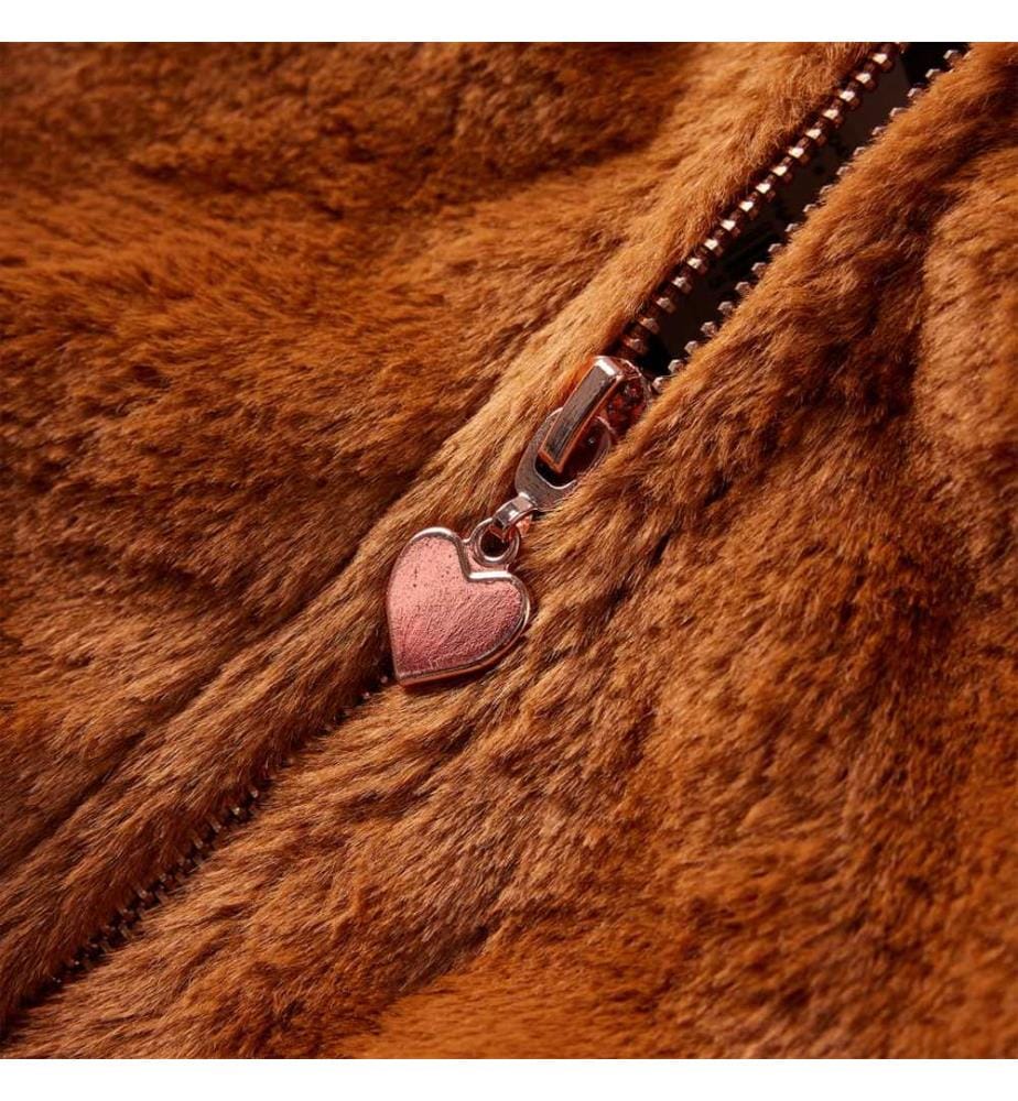 Kinder-Kapuzenjacke Kunstpelz Cognac 128