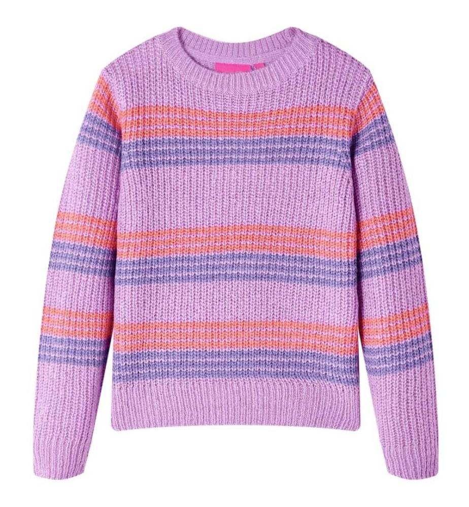 Kinderpullover mit Streifen Gestrickt Lila und Rosa 140