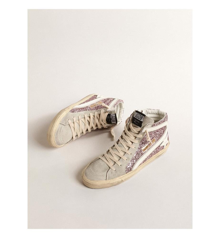 Mules mit Pailletten - Lila und Weiss
